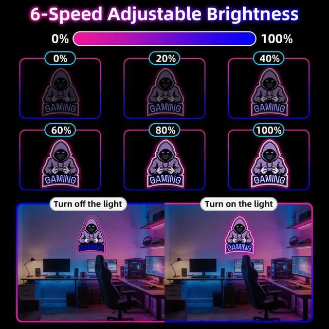 Alt view image 5 of 7 - Gaming Neon Sign, Purple Hooded Gamer LED Neon Sign with Controller, Gaming Wall Decor for Game Room, Bedroom, Man Cave, Perfect Gamer Gift for Men, Teens & Boys