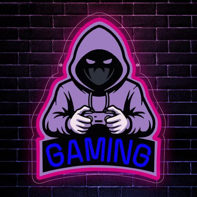 Alt view image 7 of 7 - Gaming Neon Sign, Purple Hooded Gamer LED Neon Sign with Controller, Gaming Wall Decor for Game Room, Bedroom, Man Cave, Perfect Gamer Gift for Men, Teens & Boys