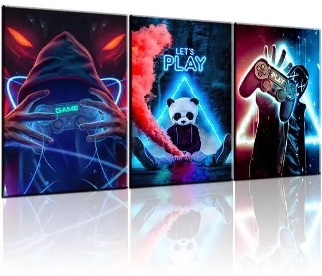 Main image of 3-Piece Gamer Wall Art Set - Neon Gaming Canvas Prints | Cyberpunk Video Game Decor | Unframed 12x16 Inches Posters for Game Room, Bedroom, Office, Esports Setup | Cool Gamer