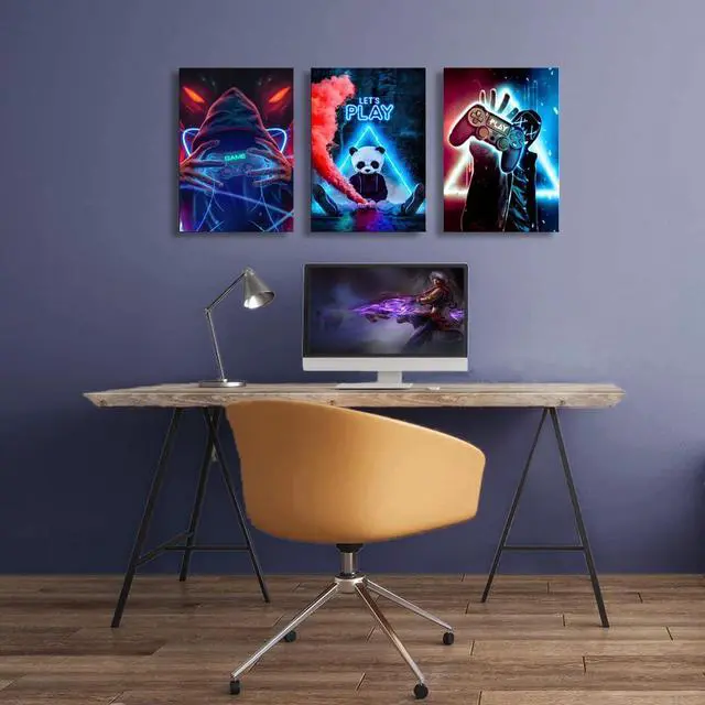 Alt view image 4 of 7 - 3-Piece Gamer Wall Art Set - Neon Gaming Canvas Prints | Cyberpunk Video Game Decor | Unframed 12x16 Inches Posters for Game Room, Bedroom, Office, Esports Setup | Cool Gamer