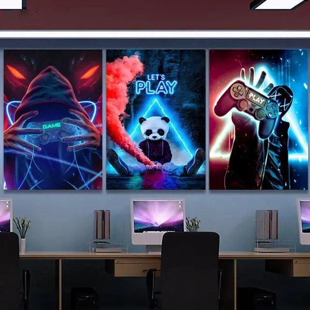 Alt view image 5 of 7 - 3-Piece Gamer Wall Art Set - Neon Gaming Canvas Prints | Cyberpunk Video Game Decor | Unframed 12x16 Inches Posters for Game Room, Bedroom, Office, Esports Setup | Cool Gamer