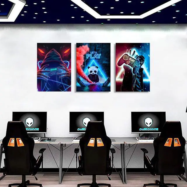 Alt view image 7 of 7 - 3-Piece Gamer Wall Art Set - Neon Gaming Canvas Prints | Cyberpunk Video Game Decor | Unframed 12x16 Inches Posters for Game Room, Bedroom, Office, Esports Setup | Cool Gamer