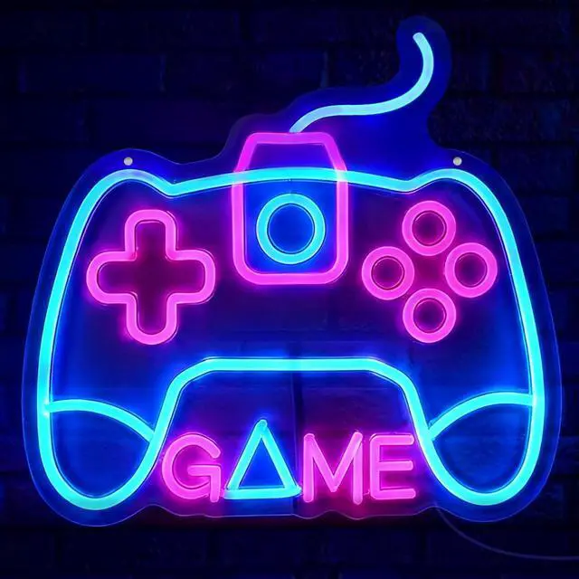 Main image of Gamer Neon Sign for Gaming Room Decor - 12.6x14in USB Powered LED Neon Lights for Teen Room Wall Decorations, Birthday Gifts for Boys, Controller(Pink&Blue)