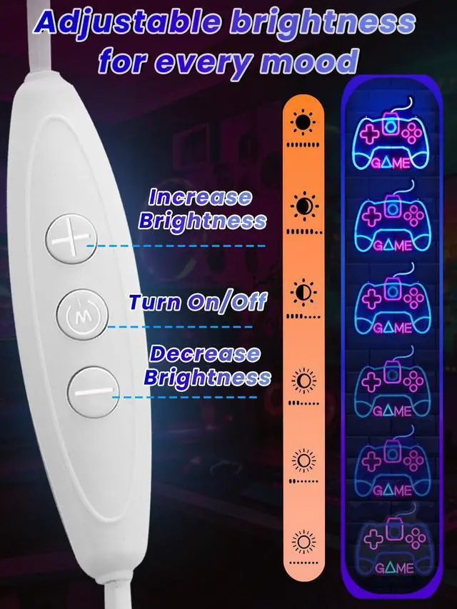 Alt view image 2 of 6 - Gamer Neon Sign for Gaming Room Decor - 12.6x14in USB Powered LED Neon Lights for Teen Room Wall Decorations, Birthday Gifts for Boys, Controller(Pink&Blue)