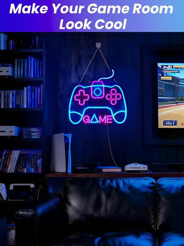 Alt view image 3 of 6 - Gamer Neon Sign for Gaming Room Decor - 12.6x14in USB Powered LED Neon Lights for Teen Room Wall Decorations, Birthday Gifts for Boys, Controller(Pink&Blue)