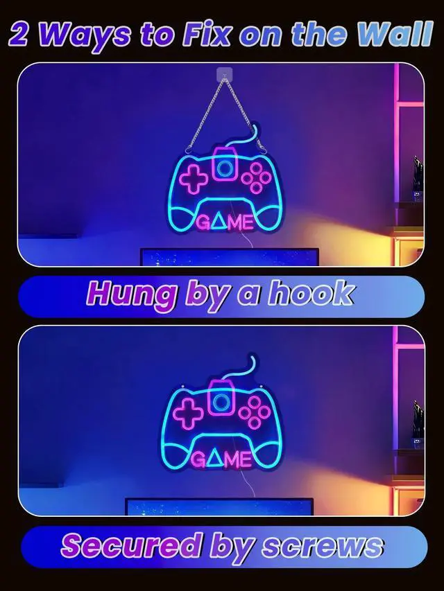 Alt view image 4 of 6 - Gamer Neon Sign for Gaming Room Decor - 12.6x14in USB Powered LED Neon Lights for Teen Room Wall Decorations, Birthday Gifts for Boys, Controller(Pink&Blue)