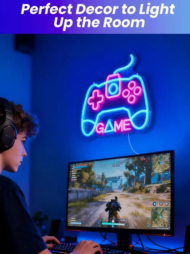 Alt view image 5 of 6 - Gamer Neon Sign for Gaming Room Decor - 12.6x14in USB Powered LED Neon Lights for Teen Room Wall Decorations, Birthday Gifts for Boys, Controller(Pink&Blue)