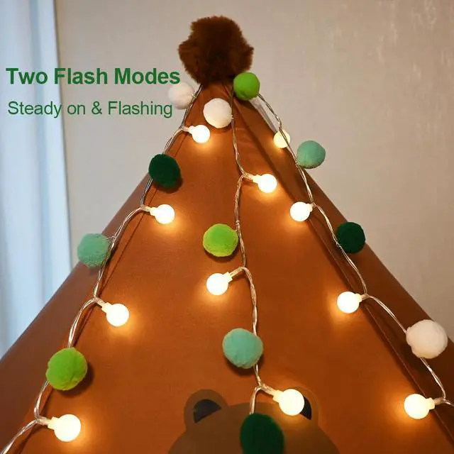 Alt view image 3 of 6 - Indoor String Lights 6.56 Feet Pom Poms Fairy Lights 20 LED Battery Operated String Ball Lights Warm White Globe Lights Colorful Decor Lights for Home Bedroom Kids Playhouse Holiday Christmas