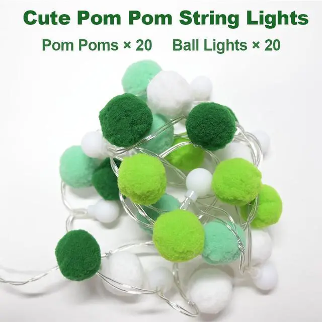 Alt view image 5 of 6 - Indoor String Lights 6.56 Feet Pom Poms Fairy Lights 20 LED Battery Operated String Ball Lights Warm White Globe Lights Colorful Decor Lights for Home Bedroom Kids Playhouse Holiday Christmas