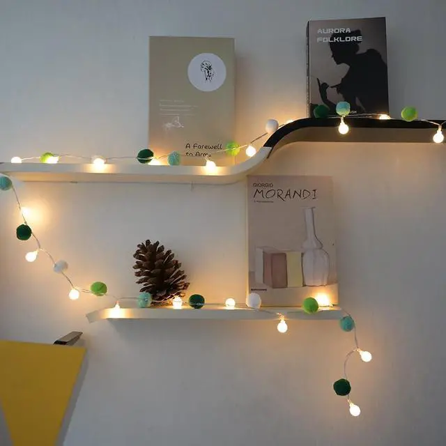 Alt view image 6 of 6 - Indoor String Lights 6.56 Feet Pom Poms Fairy Lights 20 LED Battery Operated String Ball Lights Warm White Globe Lights Colorful Decor Lights for Home Bedroom Kids Playhouse Holiday Christmas