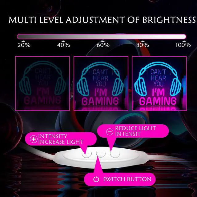 Alt view image 3 of 7 - Gaming Neon Sign, Headset Lightup Game LED Neon Light for Game Zone