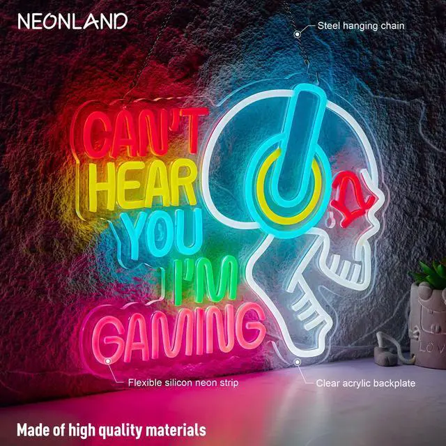 Alt view image 2 of 6 - Gaming Neon Sign Can't Hear You I'm Gaming Skull Gamer LED Light Bright USB Powered Light up Game Signs with dimmer for Game Zone Video Room Boy Bedroom Wall Decor Compatible with Timer