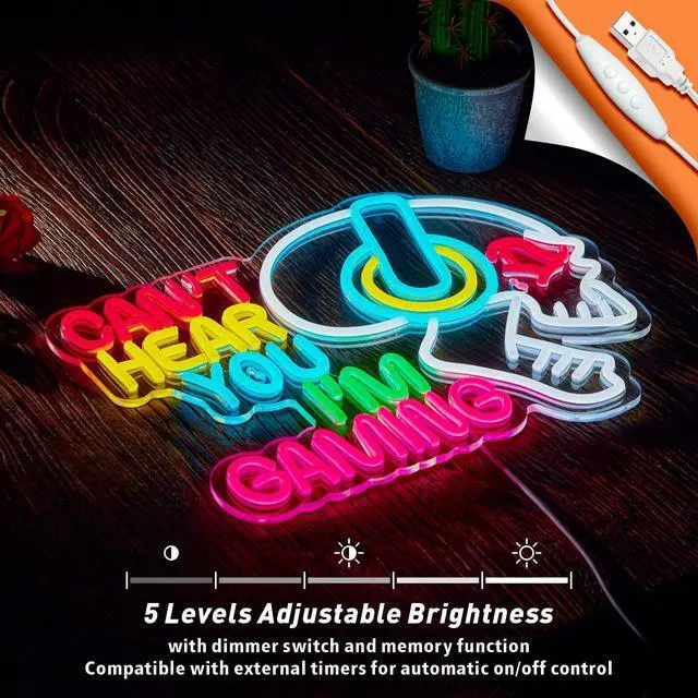 Alt view image 4 of 6 - Gaming Neon Sign Can't Hear You I'm Gaming Skull Gamer LED Light Bright USB Powered Light up Game Signs with dimmer for Game Zone Video Room Boy Bedroom Wall Decor Compatible with Timer