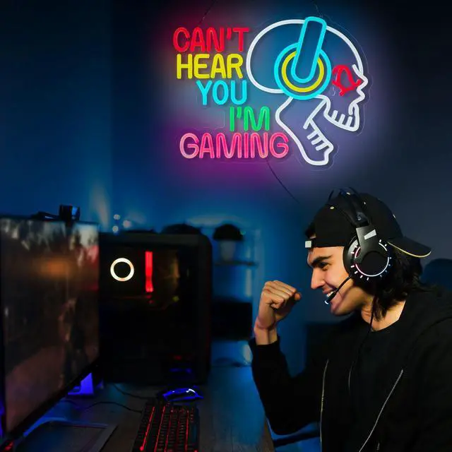 Alt view image 6 of 6 - Gaming Neon Sign Can't Hear You I'm Gaming Skull Gamer LED Light Bright USB Powered Light up Game Signs with dimmer for Game Zone Video Room Boy Bedroom Wall Decor Compatible with Timer