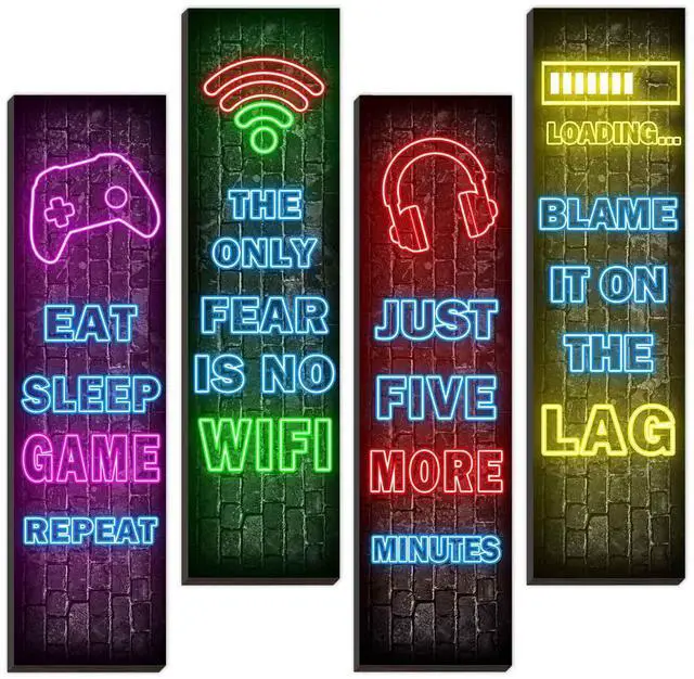 Main image of Neon Gaming Wall Art Set for Boys Bedroom