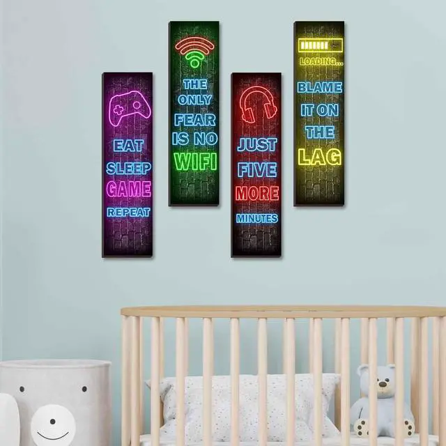 Alt view image 3 of 5 - Neon Gaming Wall Art Set for Boys Bedroom