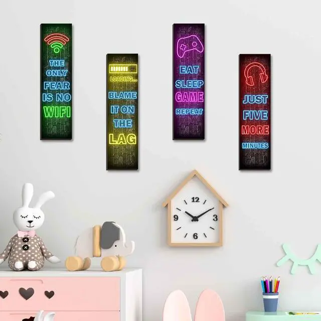 Alt view image 4 of 5 - Neon Gaming Wall Art Set for Boys Bedroom