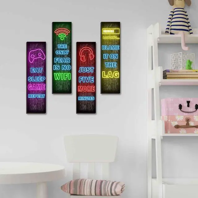 Alt view image 5 of 5 - Neon Gaming Wall Art Set for Boys Bedroom