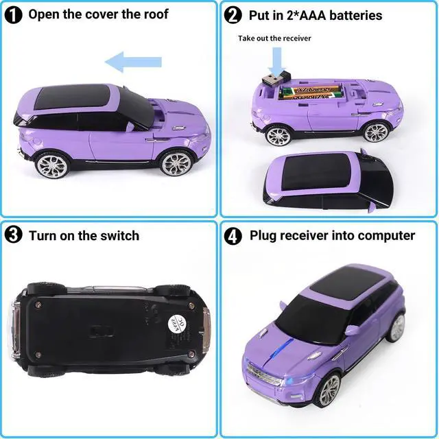 Alt view image 5 of 6 - Wireless Mouse Car Computer Mouse for PC Laptop (Purple)