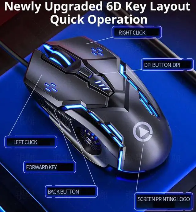 Alt view image 4 of 7 - Gaming Mouse G5 Wired Game Mice Colorful Backlight 6 Button Silent Mouse 4 Speed 3200 DPI RGB Game Mouse for Computer Laptop Notebook