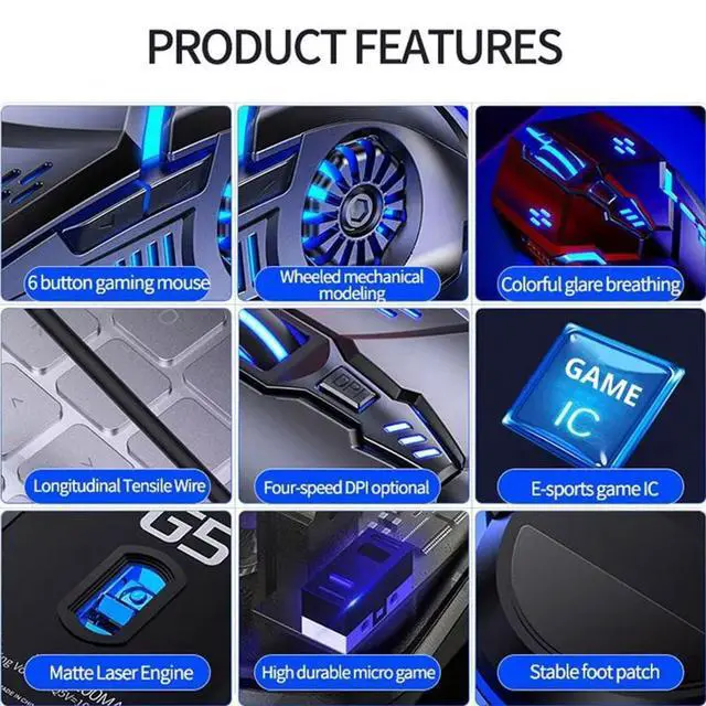 Alt view image 3 of 7 - Gaming Mouse G5 Wired Game Mice Colorful Backlight 6 Button Silent Mouse 4 Speed 3200 DPI RGB Game Mouse for Computer Laptop Notebook