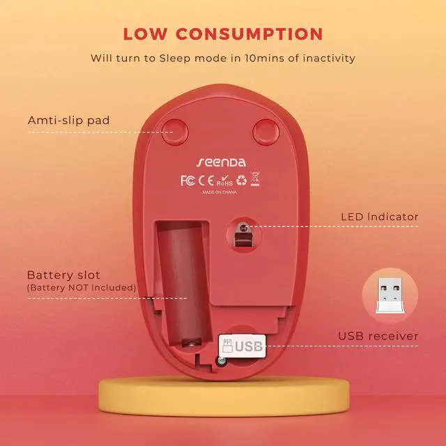 Alt view image 3 of 7 - Wireless Mouse for Laptop, 2.4G Noiseless Mouse,Gradient Red