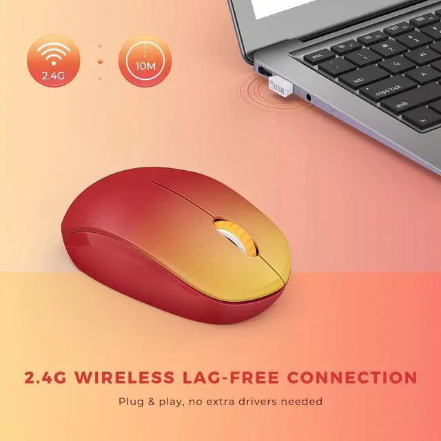 Alt view image 5 of 7 - Wireless Mouse for Laptop, 2.4G Noiseless Mouse,Gradient Red