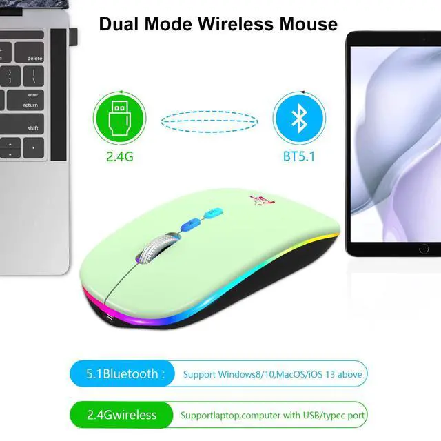 Alt view image 4 of 7 - LED Wireless Mouse, 2.4G Portable USB Optical Mouse (Green)