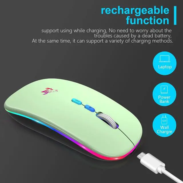 Alt view image 6 of 7 - LED Wireless Mouse, 2.4G Portable USB Optical Mouse (Green)