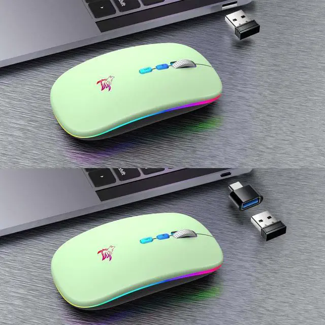 Alt view image 5 of 7 - LED Wireless Mouse, 2.4G Portable USB Optical Mouse (Green)