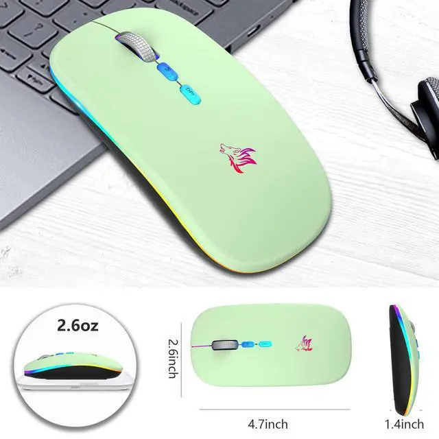 Alt view image 7 of 7 - LED Wireless Mouse, 2.4G Portable USB Optical Mouse (Green)