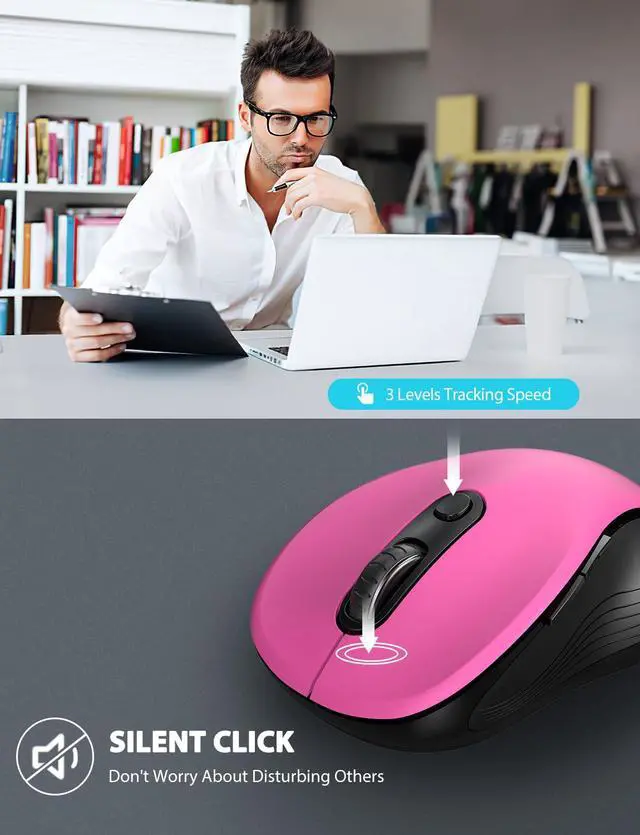 Alt view image 3 of 7 - Wireless Mouse for Laptop, Ergonomic 6-Button Mouse, Fuchsia
