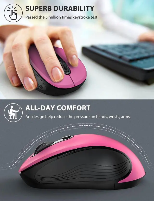 Alt view image 5 of 7 - Wireless Mouse for Laptop, Ergonomic 6-Button Mouse, Fuchsia