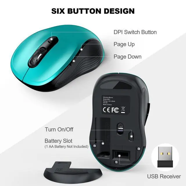 Alt view image 5 of 7 - 2.4G Wireless Mouse for Laptop, Ergonomic Computer Mouse with USB Receiver and Type-C Adapter, 3 Adjustable Levels, 6 Button Cordless Wireless Mice for Windows Mac PC Notebook (Green)
