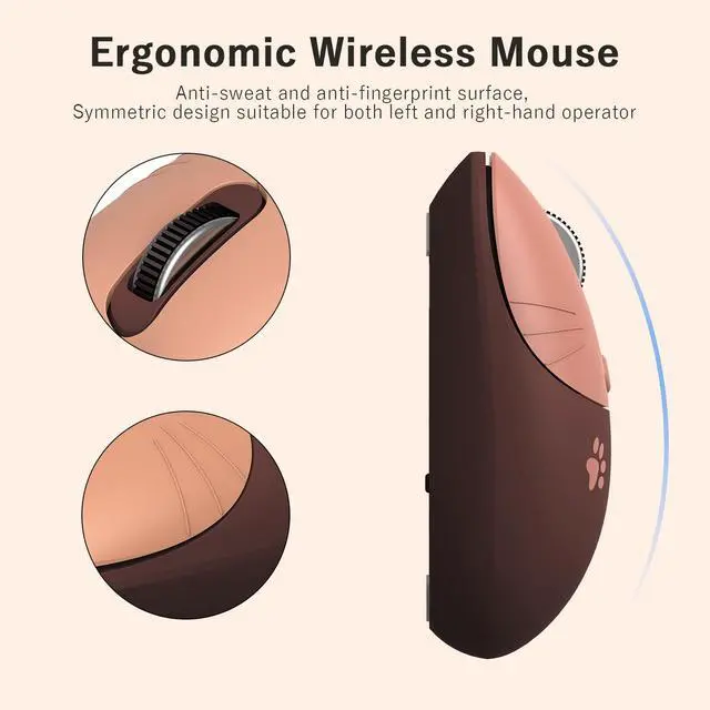 Alt view image 4 of 7 - Cute Cat Wireless Mouse, 2.4GHz Wireless Silent Mouse, USB Receiver Plug and Play, 3 Adjustable DPI, Compatible with Notebook, PC, Laptop, Computer- Coffee Colorful