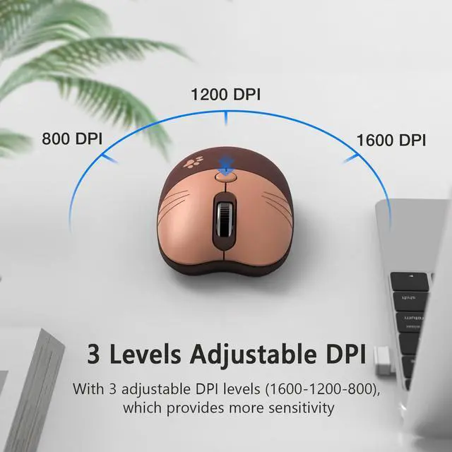 Alt view image 3 of 7 - Cute Cat Wireless Mouse, 2.4GHz Wireless Silent Mouse, USB Receiver Plug and Play, 3 Adjustable DPI, Compatible with Notebook, PC, Laptop, Computer- Coffee Colorful