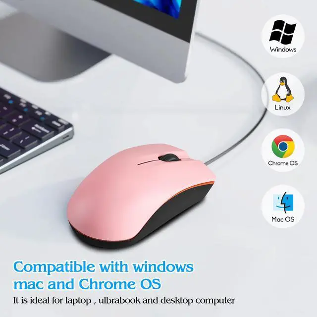 Alt view image 3 of 7 - Wired mini Mouse, USB Wired Computer Mice for Right or Left Hand, Ergonomic Computer Mouse with Durable Clicks for PC, Computer, Laptop, Desktop, Chromebook, Notebook, Mac (Pink)