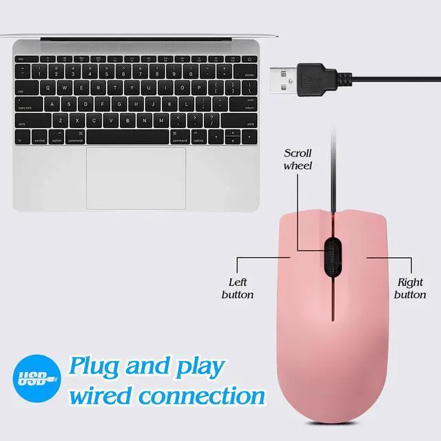 Alt view image 4 of 7 - Wired mini Mouse, USB Wired Computer Mice for Right or Left Hand, Ergonomic Computer Mouse with Durable Clicks for PC, Computer, Laptop, Desktop, Chromebook, Notebook, Mac (Pink)