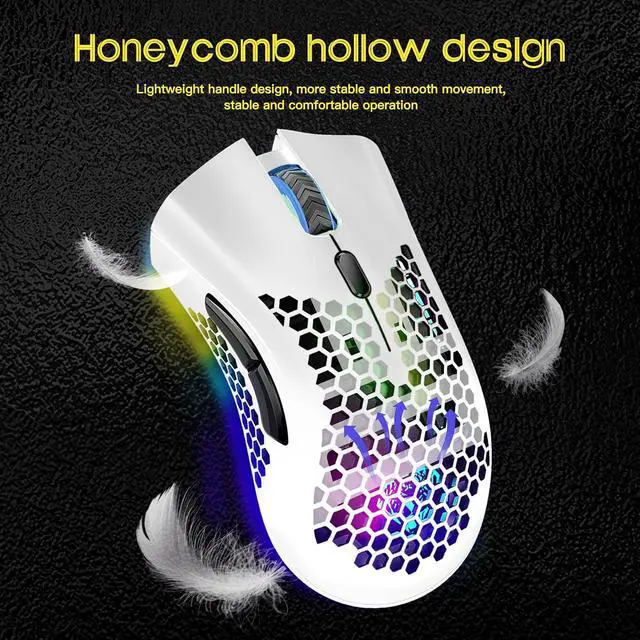Alt view image 2 of 7 - Wireless Gaming Mouse, Silent Click Wireless Rechargeable Mouse with Colorful LED Lights and 3 Level DPI 400mah Lithium Battery for Laptop and Computer (C23 White)