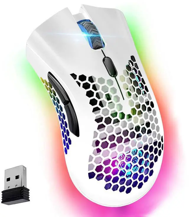 Main image of Wireless Gaming Mouse, Silent Click Wireless Rechargeable Mouse with Colorful LED Lights and 3 Level DPI 400mah Lithium Battery for Laptop and Computer (C23 White)