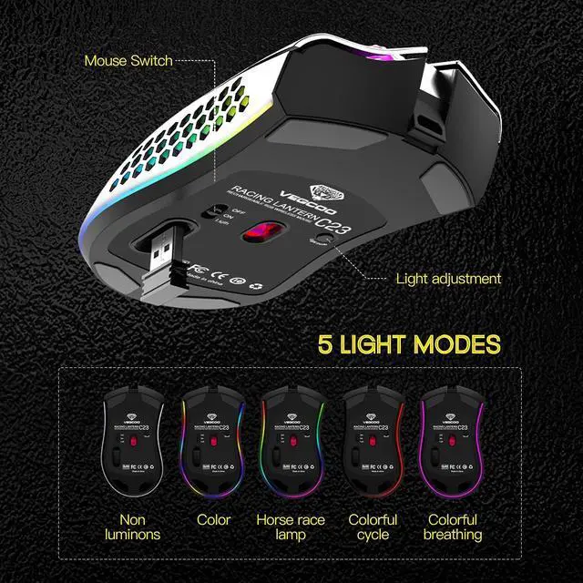 Alt view image 4 of 7 - Wireless Gaming Mouse, Silent Click Wireless Rechargeable Mouse with Colorful LED Lights and 3 Level DPI 400mah Lithium Battery for Laptop and Computer (C23 White)