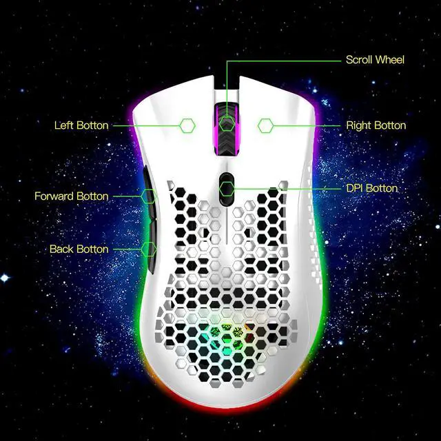 Alt view image 7 of 7 - Wireless Gaming Mouse, Silent Click Wireless Rechargeable Mouse with Colorful LED Lights and 3 Level DPI 400mah Lithium Battery for Laptop and Computer (C23 White)