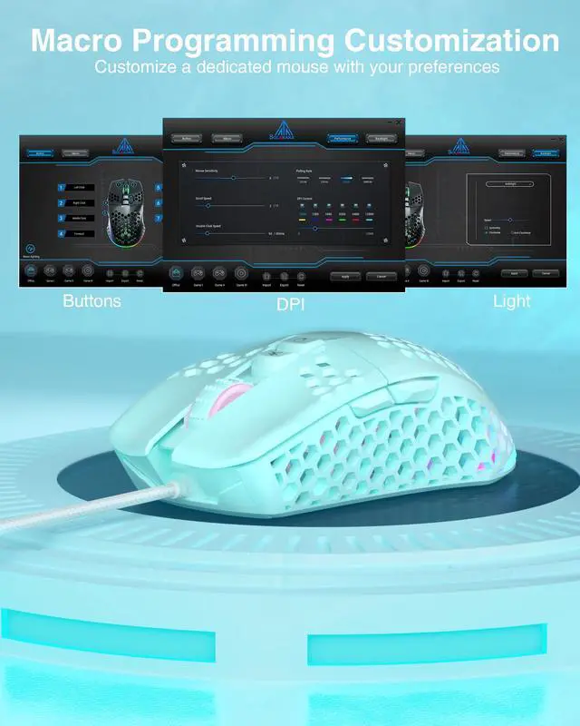 Alt view image 4 of 6 - SM900 Green Wired Gaming Mouse with Honeycomb Shell,12800 DPI,7 Programmable Buttons,Lightweight Gaming Mice Ergonomic Computer Mouse Gaming for Windows/PC/Mac/Laptop Gamer