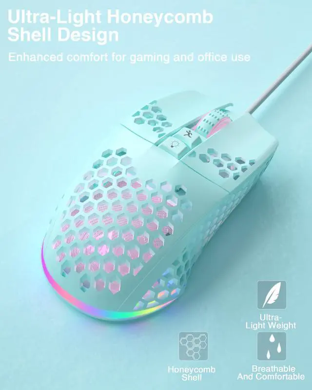 Alt view image 6 of 6 - SM900 Green Wired Gaming Mouse with Honeycomb Shell,12800 DPI,7 Programmable Buttons,Lightweight Gaming Mice Ergonomic Computer Mouse Gaming for Windows/PC/Mac/Laptop Gamer