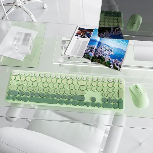 Alt view image 2 of 6 - Wireless Keyboard and Mouse Combo, 110-Key Full Size (Gradient Cyan)