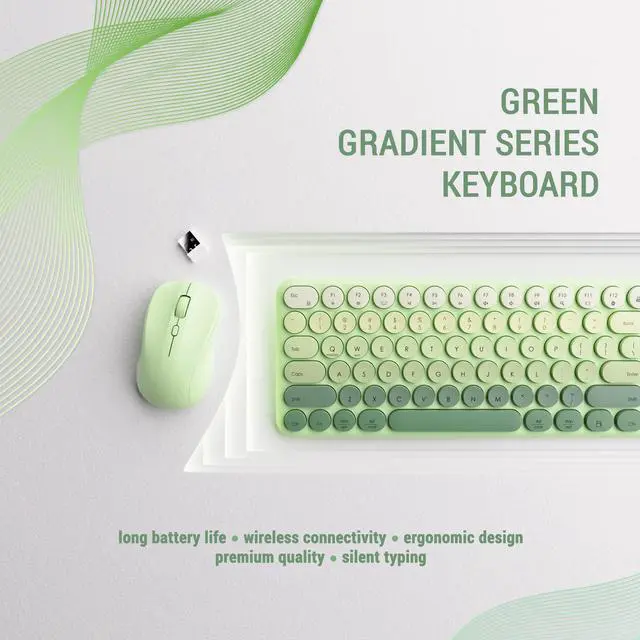 Alt view image 3 of 6 - Wireless Keyboard and Mouse Combo, 110-Key Full Size (Gradient Cyan)