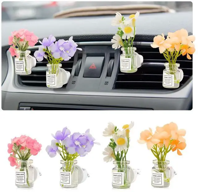 Main image of 4 Pack Flowers Car Vent Clips, Interior Flower Decorations | Cute Daisy Plants Vase Air Conditioning Outlet Clip with Fragrance Pads, Charm Scent Perfume Automotive Aesthetic for Women
