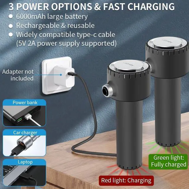 Alt view image 3 of 7 - Electric Air Duster, Compressed Air Duster, Portable 45000 RPM Cordless Dust Blower, 6000mAh Battery Air Can Duster, Powerful Computer Keyboard Cleaning Air Spray