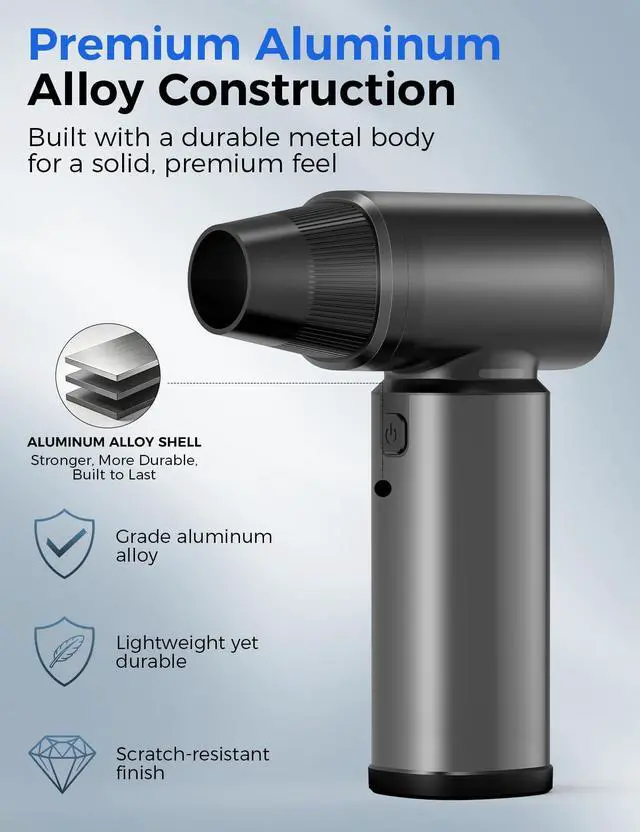 Alt view image 2 of 7 - Compressed Air Duster - 180000RPM Super Power Electric Air Duster, 3-Speed Adjustable Rechargeable Cordless Air Blower with LED Light, Dust Blower for Computer, Keyboard, Outdoor, Car and House