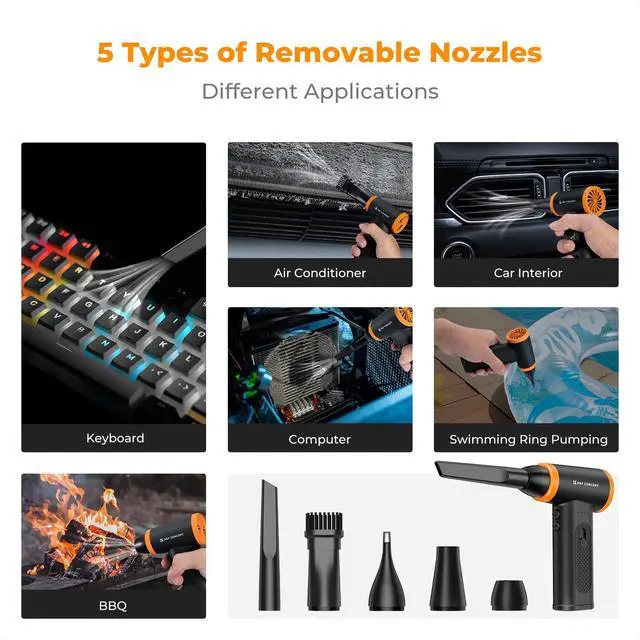Alt view image 2 of 7 - Compressed Air Duster,120000 RPM,Brushless Motor,Multiple Tools | 5000mAH,Low Gear for 150 Minutes,High Gear for 11 Minutes,Mini-Portable,LED Light,for Deep Computer Clean,Keyboard,Car,Home